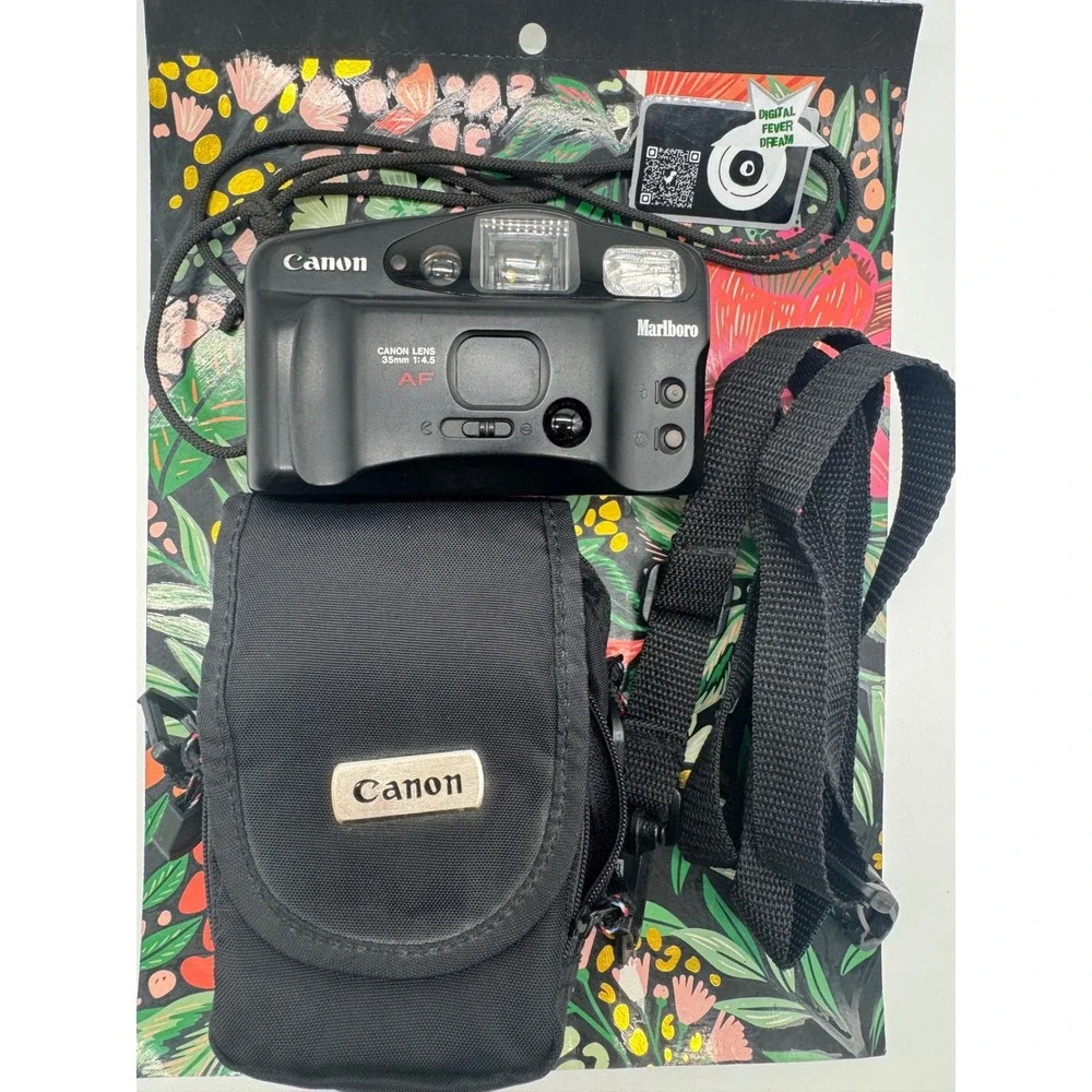 Canon Sure Shot Owl 35mm Film Camera Marlboro Edition AF 35mm 1:4.5 Case Strap